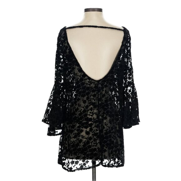 Gypsy Junkies x Free People Black Boho Bell Sleeve Strappy Back Mini Dress Tunic - Picture 6 of 11